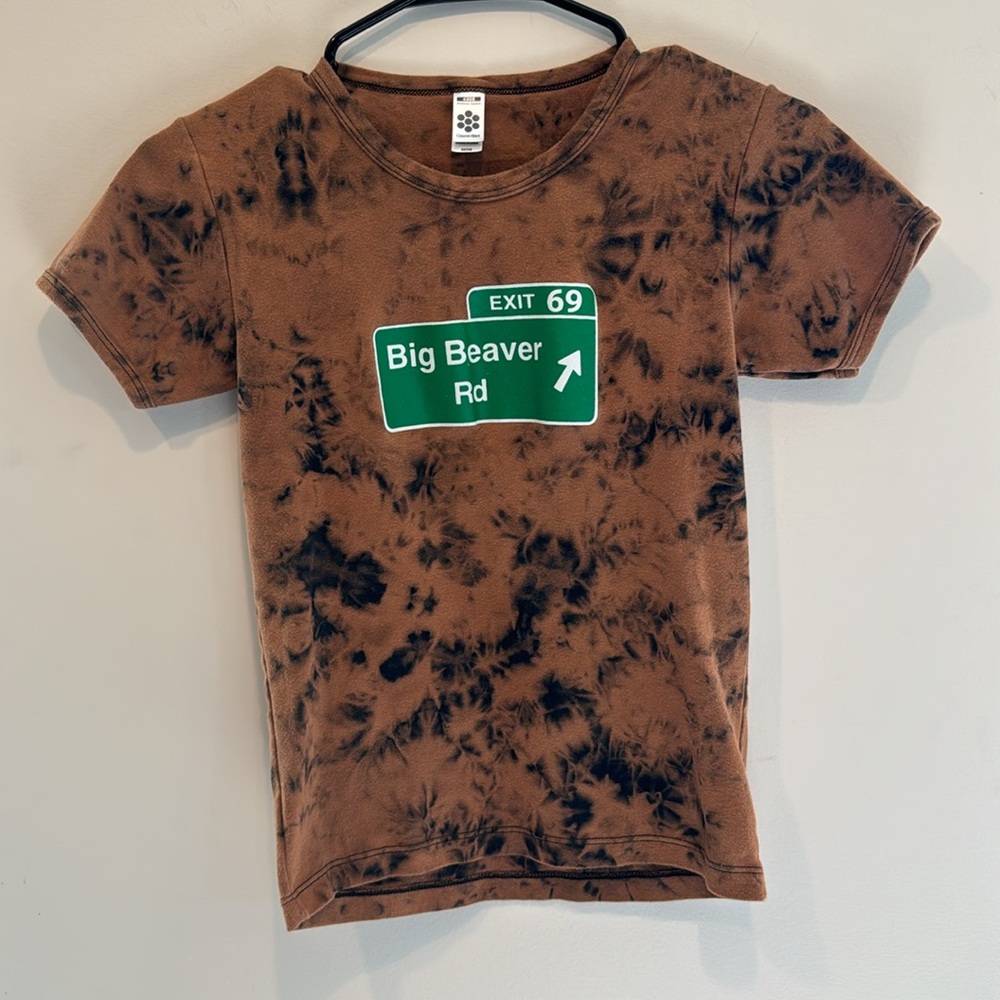 Unbranded Brown Tie-Dye 'Big Beaver Rd' Short Sleeve Tee